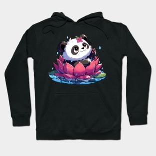 Cute Anime Panda Bear Bath With Water Lily Hoodie